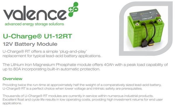 Valence U1-12RT LifePo4 36V 40Ah 1.5kWh Kit - A Grade