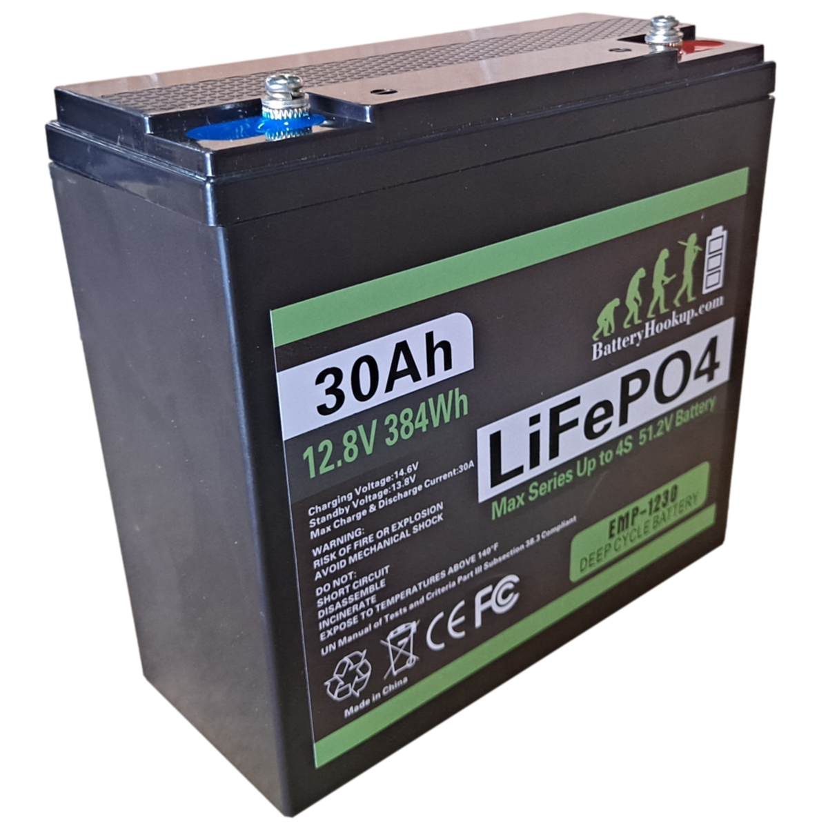 New 12.8v 30ah Lifepo4 Battery - Series 12/24/36/48v - 30a BMS