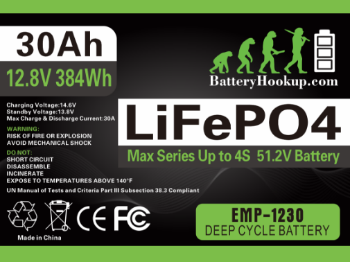 New 12.8v 30ah Lifepo4 Battery - Series 12/24/36/48v - 30a BMS