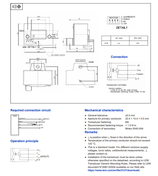 LEM HASS 200-S Hall Effect Current Sensor 200a with Wiring Harness