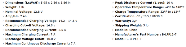 12.8v 7ah 89.6Wh Lifepo4 Battery with BMS - 12v