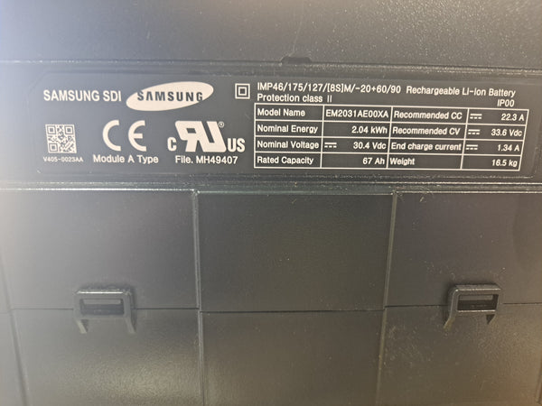 New 8s Samsung 30.4v 67ah 2.04kWh Lithium Ion - $49/kWh