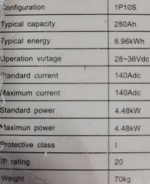 10x 3.2v 280ah Lifepo4 Prismatic 8.96kWh Battery Module - $66/kWh