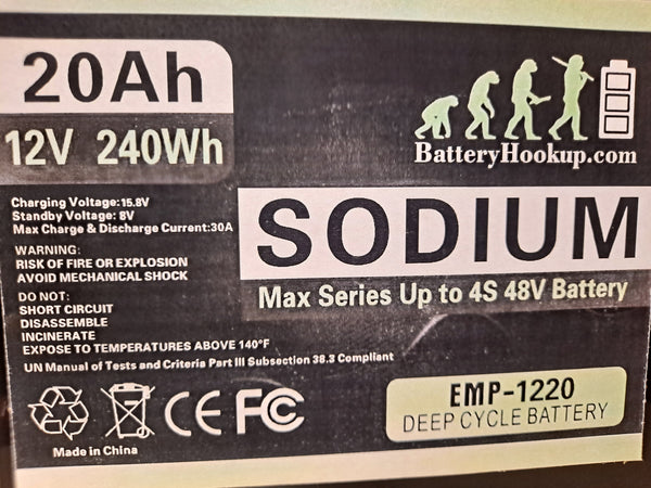 Battery Hookup Sodium Ion 12v 20ah Battery - 12/24/36/48v