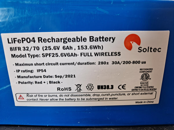 25.6v 6ah 153.6wh Lifepo4 Battery with BMS (24v)