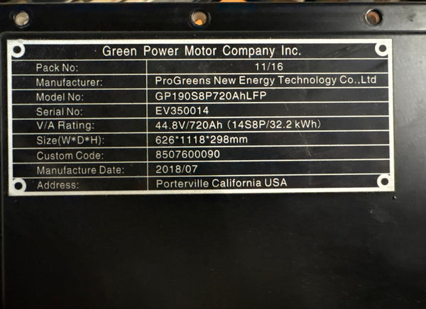 44.8v 720Ah 32.26kWh Lifepo4 14s8p 112x 90ah Prismatic Cells