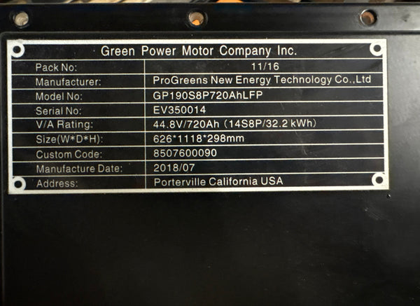 44.8v 720Ah 32.26kWh Lifepo4 14s8p 112x 90ah Prismatic Cells