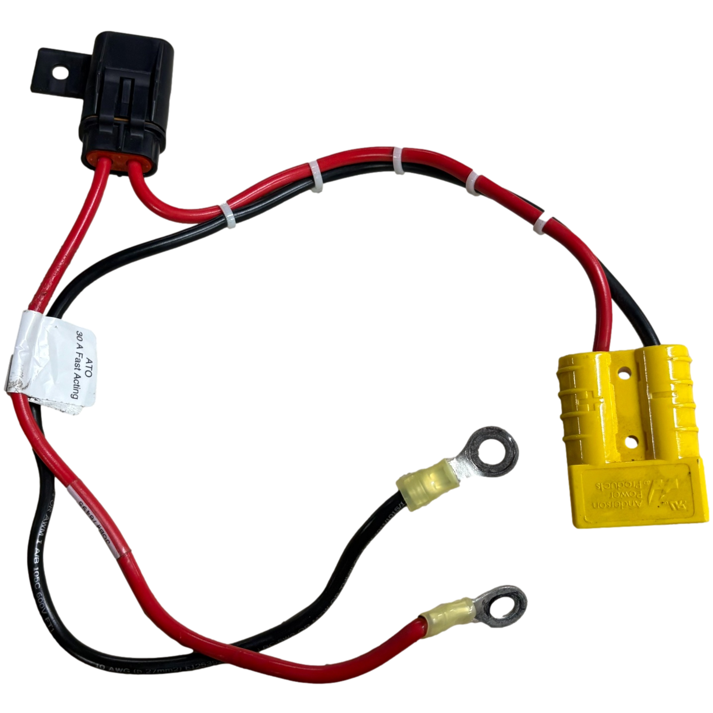 Anderson SB50a Connector + 10 Gauge Wire + 30a Fuse + Ring Terminals