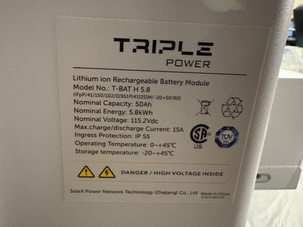 5x SolaX Triple Power 5.8kWh HV LiFePO4 Solar Batteries