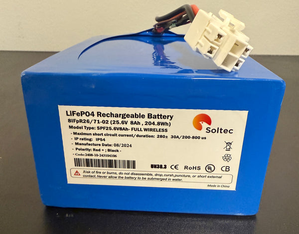 25.6v 8ah 204.8Wh Lifepo4 Battery with BMS (24v)