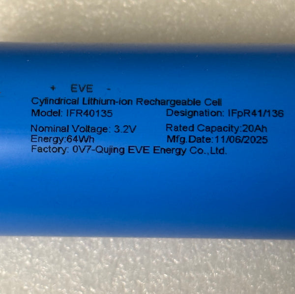 New EVE 3.2V 20Ah C40 40135 LiFePO4 Cells - with Cell Holders & Busbars