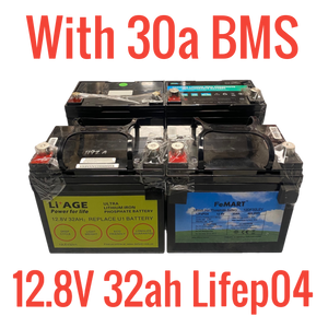 12.8V 32ah 410wh Lifepo4 Batteries w/ BMS - 12/24v