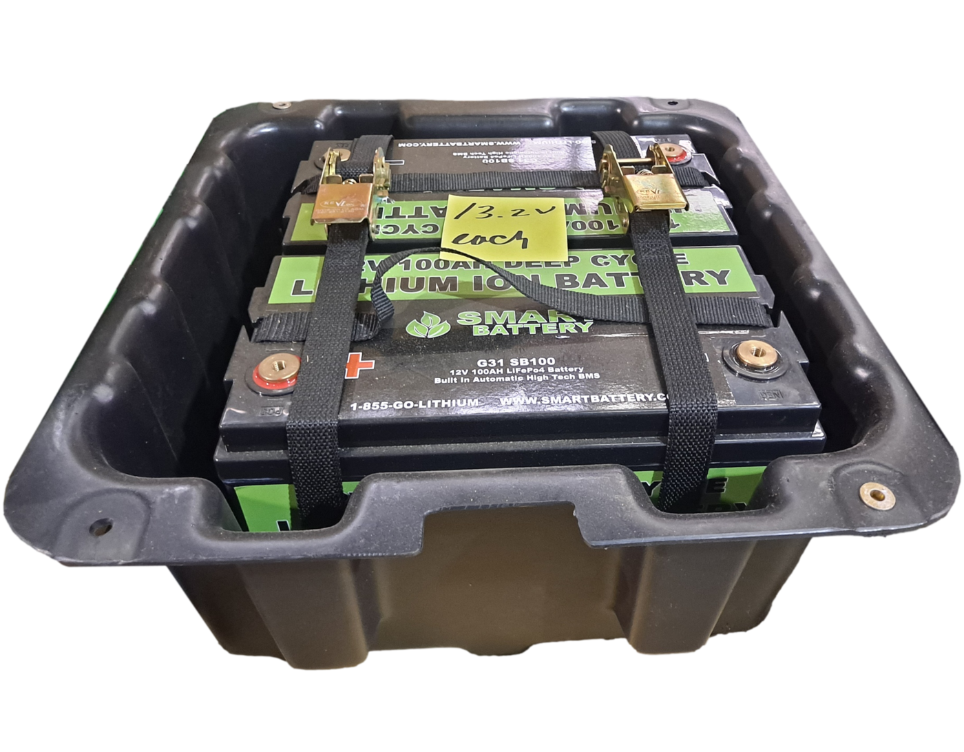 2x 12.8v 100ah Lifepo4 batteries with Outdoor Enclosure