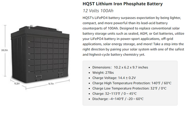 HQST 12.8v 100ah Lifepo4 with BMS - Tested