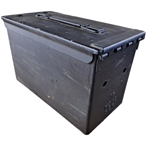 Black US Military Ammo Can Painted with Holes for wires