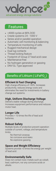Valence 25.6v 72ah 1.84kWh U27-24XP