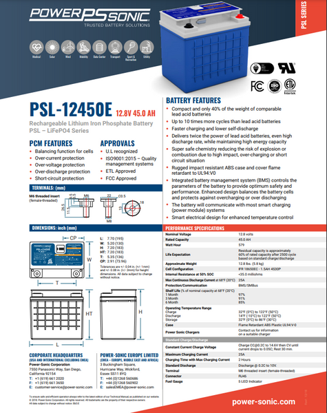 Power Sonic 12.8v 45ah PSL-12450E - TESTED