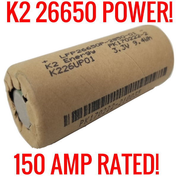 16 K2 26650 LFP26650p 2850mah 9.4wh Cardboard Lifepo4 NEW