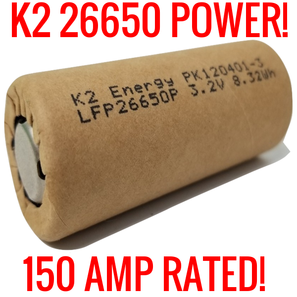 20 K2 26650 LFP26650p 2600mah 8.32wh Cardboard Lifepo4 NEW