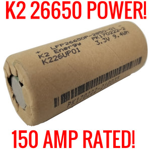 16 K2 26650 LFP26650p 2850mah 9.4wh Cardboard Lifepo4 NEW