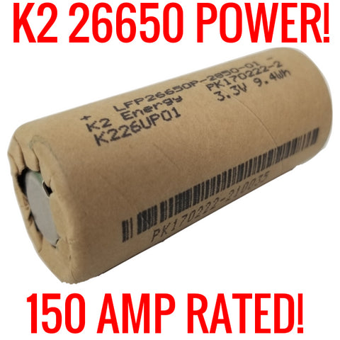 16 K2 26650 LFP26650p 2850mah 9.4wh Cardboard Lifepo4 NEW