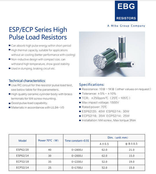 EBG ESP62/20 40w Charging Resistor
