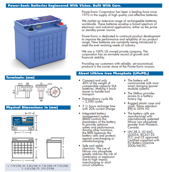 Power Sonic 12v 45ah 576wh PSL-12450 - Needs BMS