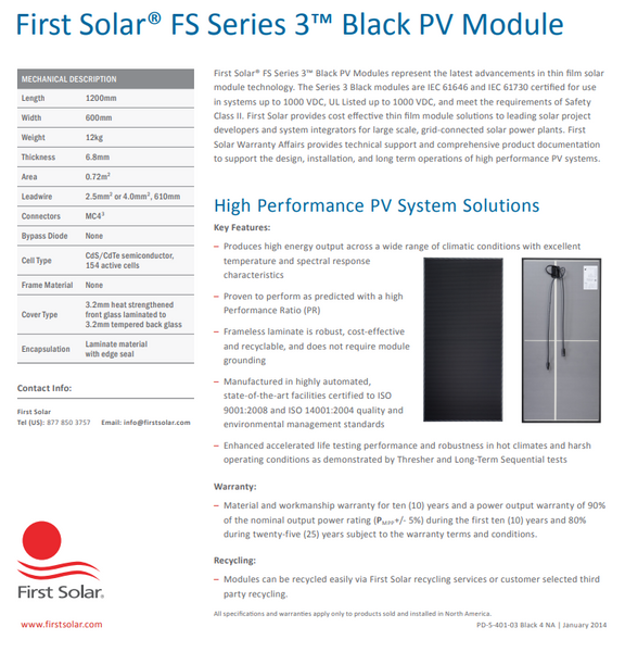 41x New First Solar 87.5w Solar Panels - Chino, California