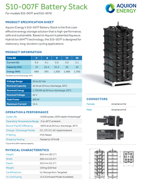 Aquion Energy 44.1v 10.8kWh Salt Water battery