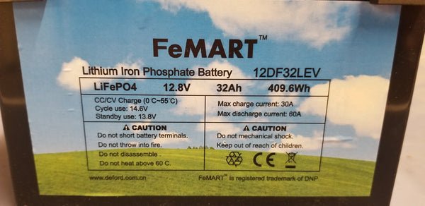 FeMART 12.8v 32ah 409.6wh LifePo4 w/ BMS
