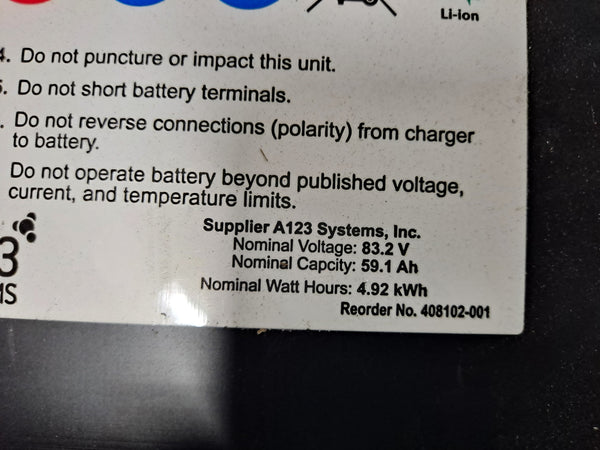 A123 83.2v 59.1ah 4.92kWh 26s Lifepo4 Module