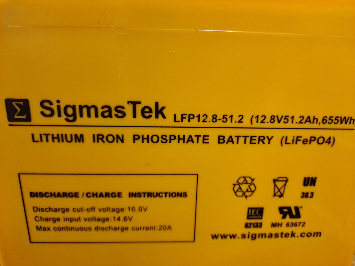 Sigmas Tek 12.8v 51.2ah Lifepo4 Battery with BMS Battery Hookup