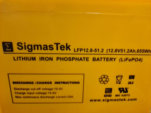 Sigmas Tek 12.8v 51.2ah Lifepo4 Battery with BMS