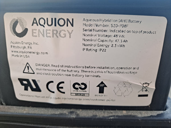 Aquion Energy S20-P08F 48v 47.3ah 2.3kWh Salt Water Battery
