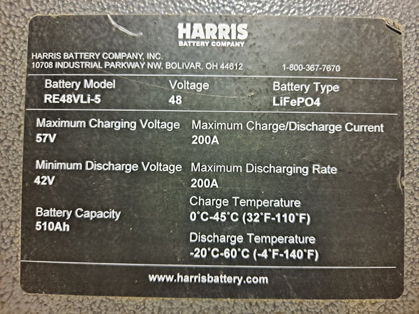 Harris 16s Lifepo4 51.2v 510ah 26.1kWh Battery