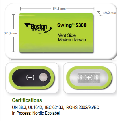 3.7v 5300mah BOSTON POWER SWING W/ BMS
