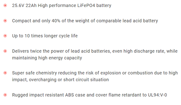 Power Sonic PSL-24200 24v 22ah Lifepo4 563wh