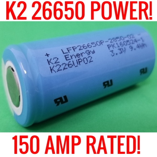 16 K2 26650 LFP26650p 2850mah 9.4ah Lifepo4 Blue Vinyl New