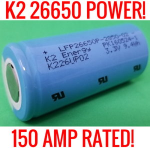 16 K2 26650 LFP26650p 2850mah 9.4ah Lifepo4 Blue Vinyl New