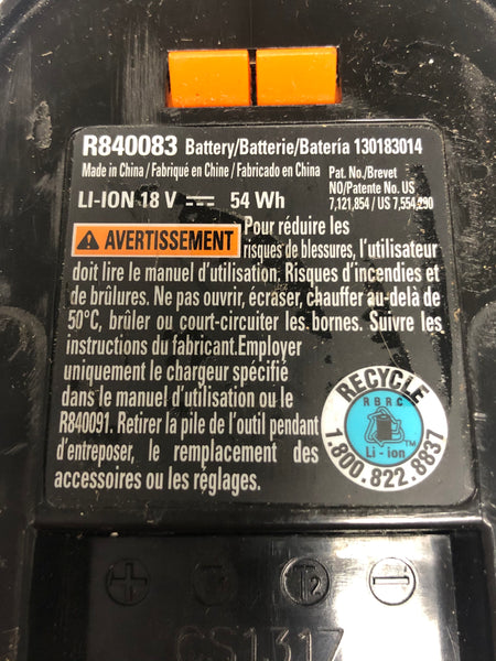 RIDGID R840083 18V 3AH FOR PARTS & REPAIR