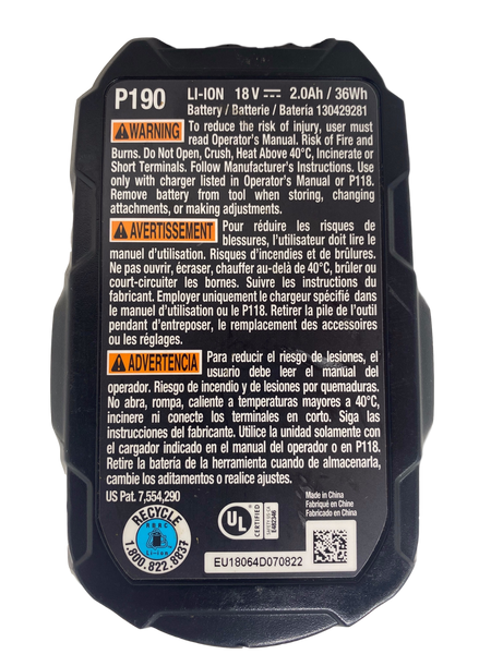 RYOBI P190 DRILL BATTERIES FOR PARTS/ REPAIR