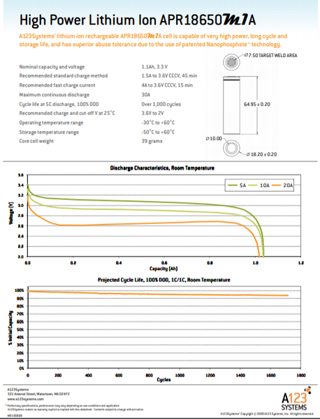 DISCHARGED - 12V LIFEPO4 A123 MODULE W/ BMS