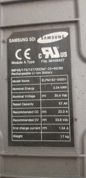 8s Samsung 30.4v 67ah 2.04kWh Battery Module - New