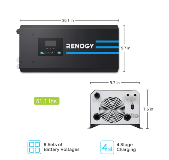 2000W 12V Renogy Pure Sine Wave Inverter Charger w/ Display