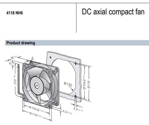 Ebmpapst 4118 NH6 Axial compact fan DC 48V 1.3A 62W cooling fan