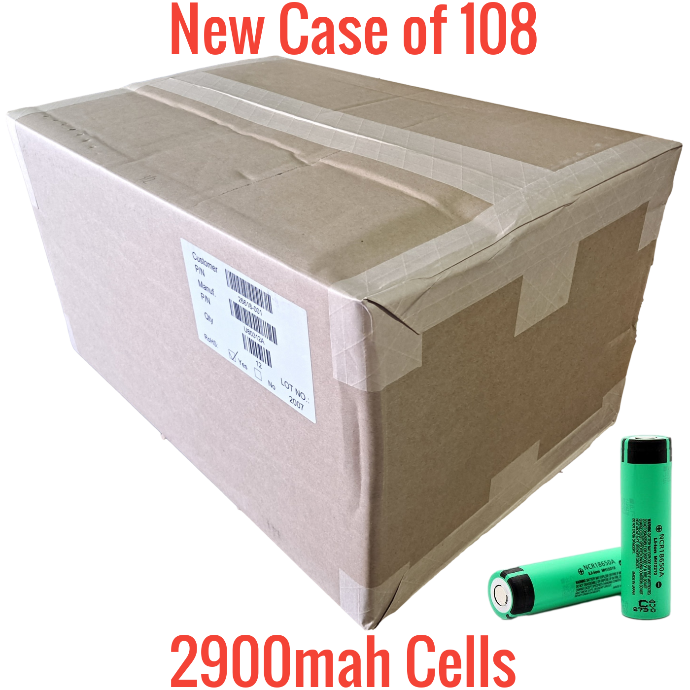 New Case of 108 Panasonic NCR18650A 2900mah cells