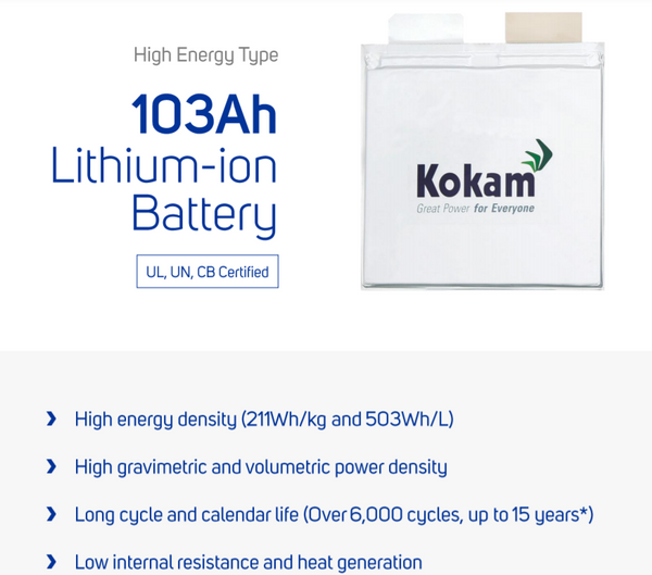 7x Kokam 6000 Cycle 3.68v 103ah Cells