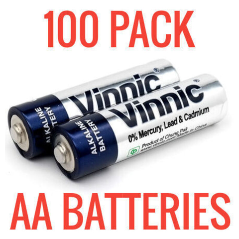 100 PACK VINNIC AA ALKALINE 1.5V BATTERIES