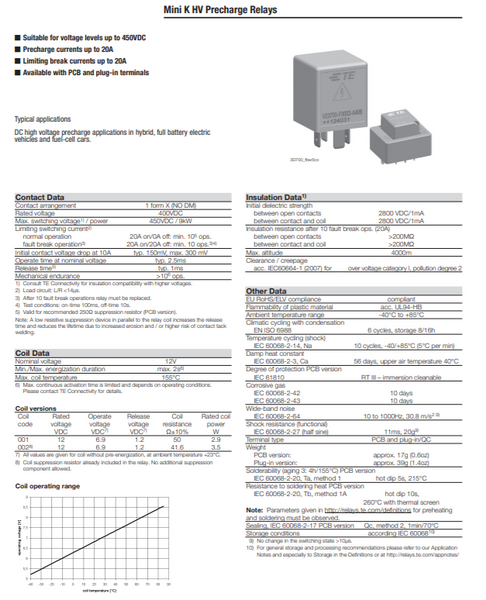 TE Connectivity V23700-F0002-A408 20a Precharge relay