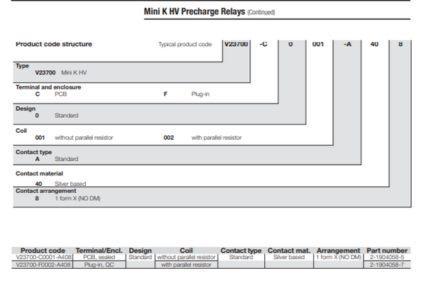 TE Connectivity V23700-F0002-A408 20a Precharge relay